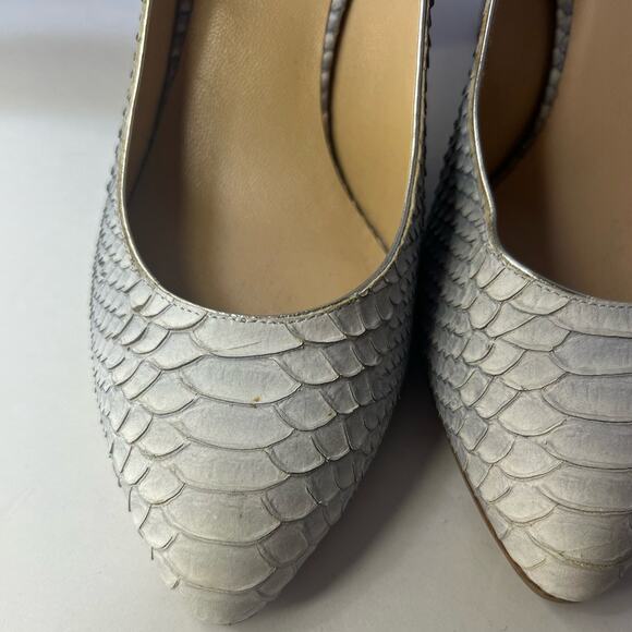 M. Gemi Lustro Snakeskin Block Heel Light Grey Blue Almond Toe Heels IT 36 US 6 - Picture 5 of 9